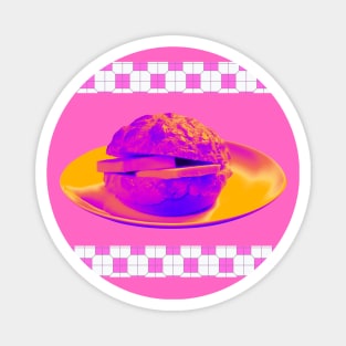 Pineapple Bun - Funky Hong Kong Street Food - Pop Art Neon Purple with Hot Pink Magnet